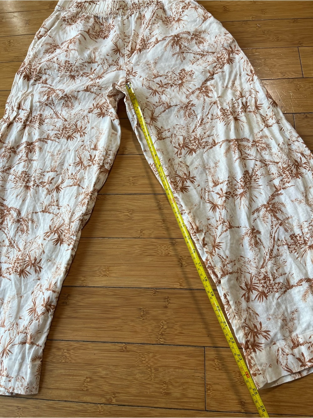 C&C California Cream 100% Linen Wide Leg Pants with Brown Floral Print - Picture 7 of 10
